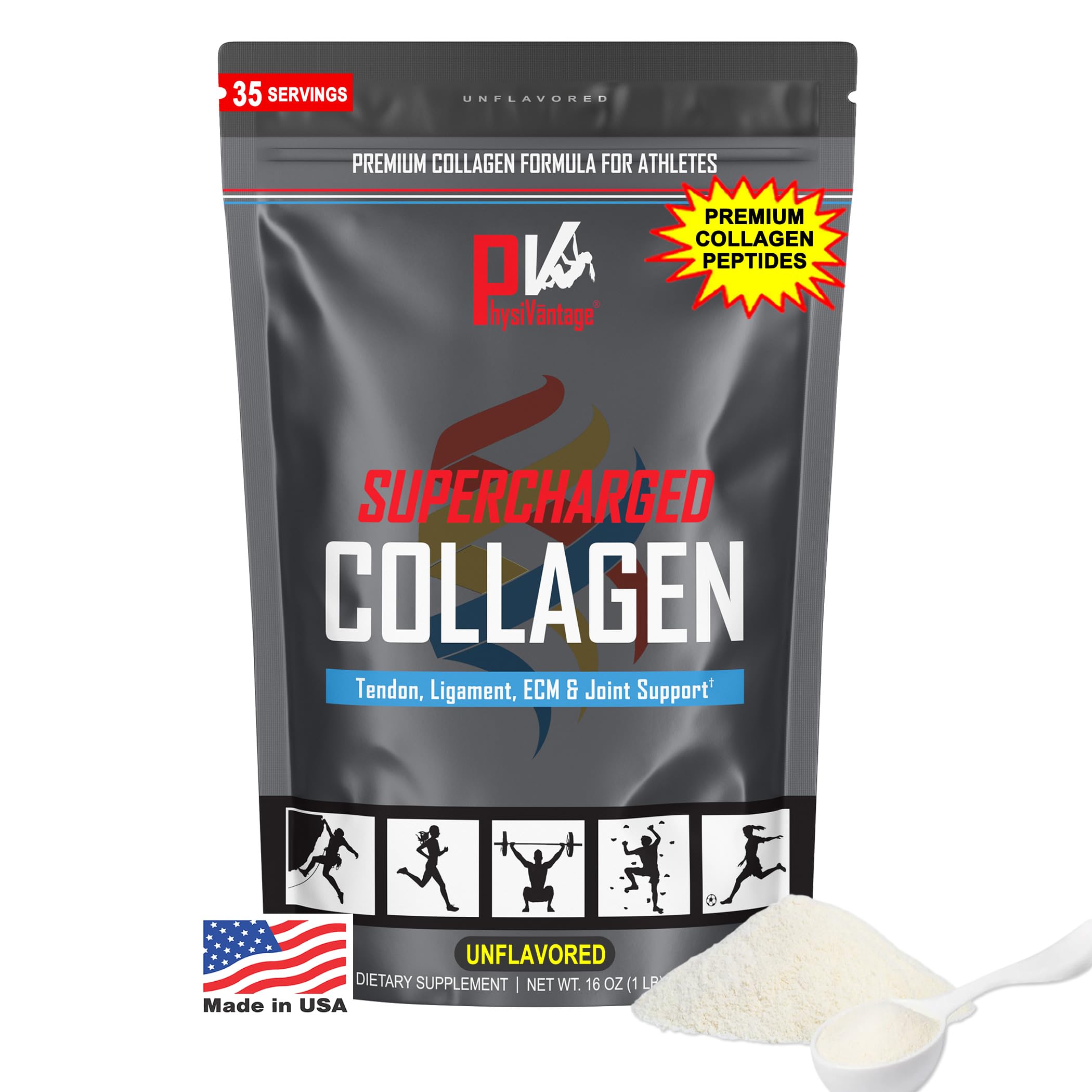 PhysiVantage Supercharged Collagen Peptides Powder – Grass-Fed, Unflavored, 16oz