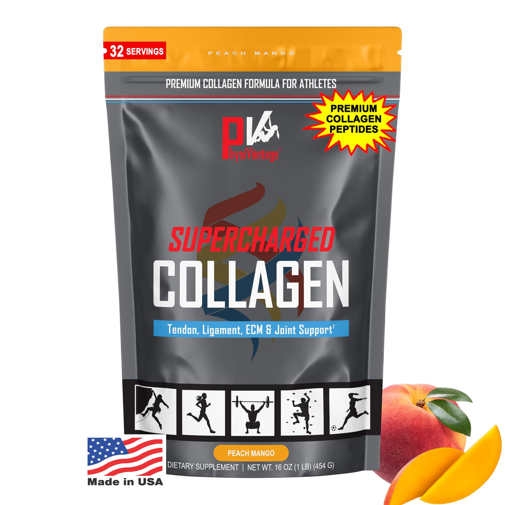 PhysiVantage Supercharged Collagen Peptides Powder – Peach Mango, Grass-Fed, Keto & Paleo