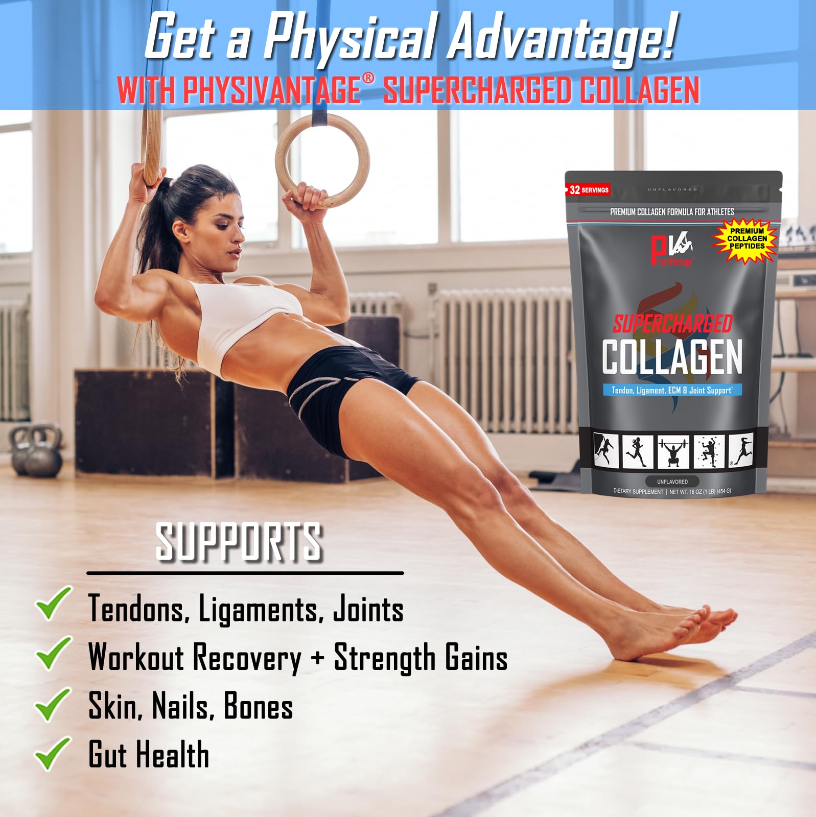 PhysiVantage Supercharged Collagen Peptides – Joints, Tendons & Skin (Chocolate, Grass-Fed, 16 oz)