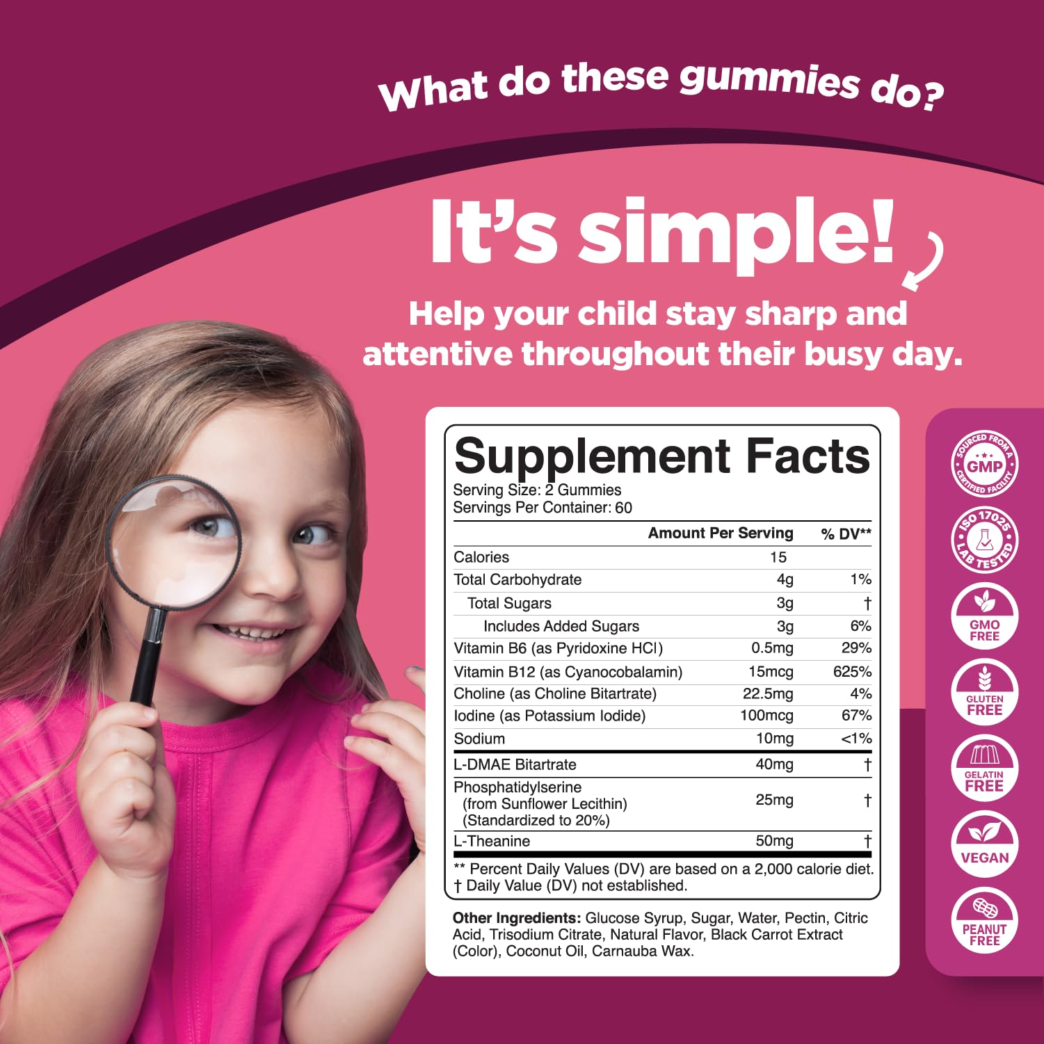 Phytoral Vegan Kids Focus Gummies – Brain Support for Children (120 Count) - Non-GMO & Gluten-Free