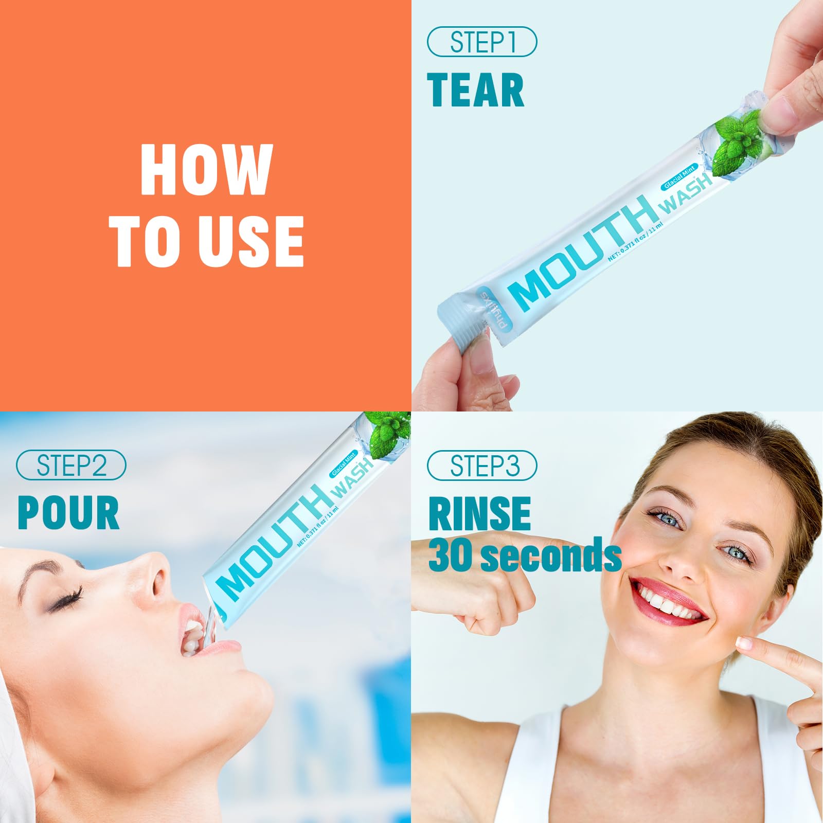 Phyyixs Mouthwash Travel Pack - 120 Pack, 5 Flavors, Alcohol-Free & Fluoride-Free