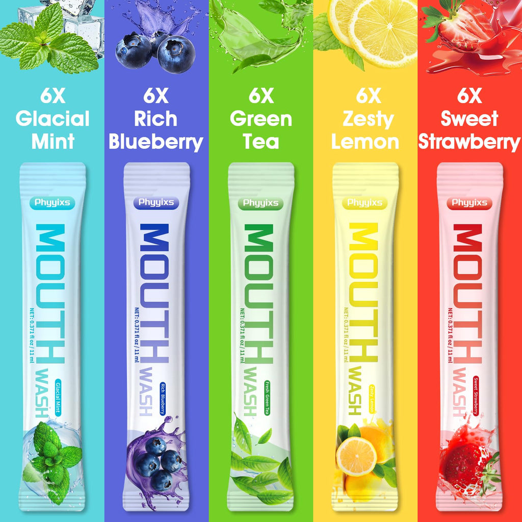 Phyyixs Mouthwash Travel Size – 30 Packets, Alcohol-Free & Fluoride-Free