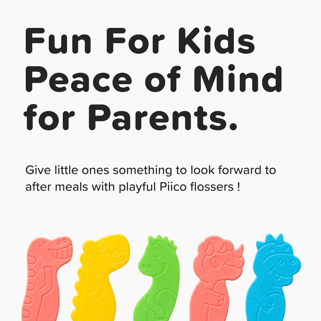 Piico No Flavor Kids Floss Picks - No Fluoride Dual-Line - 150 Dino Homebox