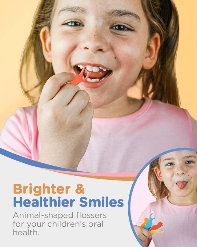 Piico Unflavored Kids Floss – No Fluoride Dual-Line Dental Picks | 300 Dino Playground Case