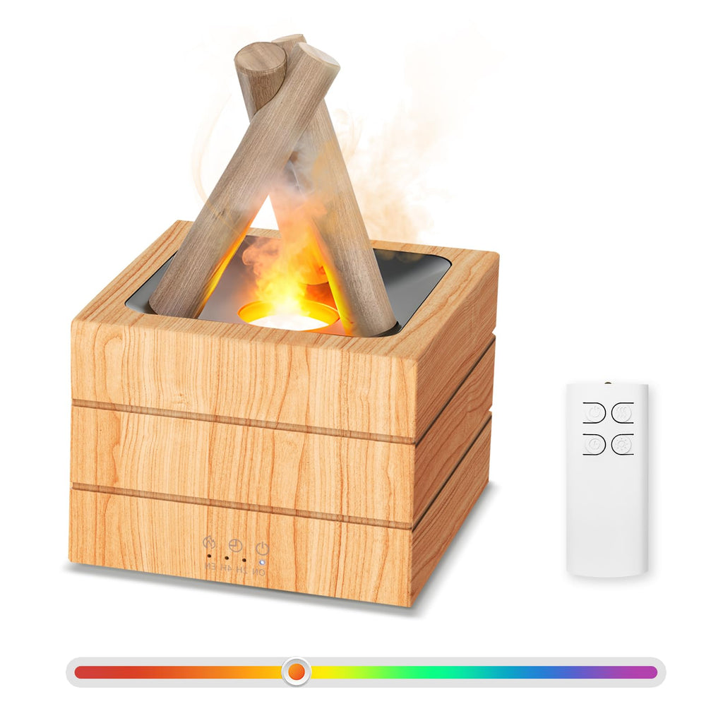 PiKaPiKaP Campfire Flame Diffuser – 280ml Wood Grain, Auto Shut-Off, Remote