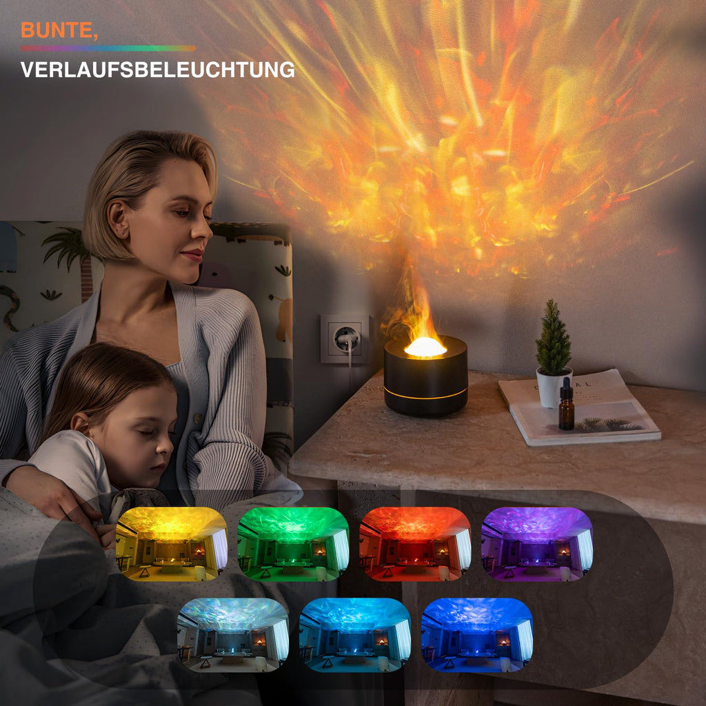 PiKaPiKaP Essential Oil Diffuser — Flame Projection, Starry Sky Light, Auto Shut-Off
