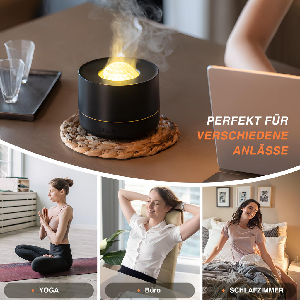 PiKaPiKaP Essential Oil Diffuser — Flame Projection, Starry Sky Light, Auto Shut-Off