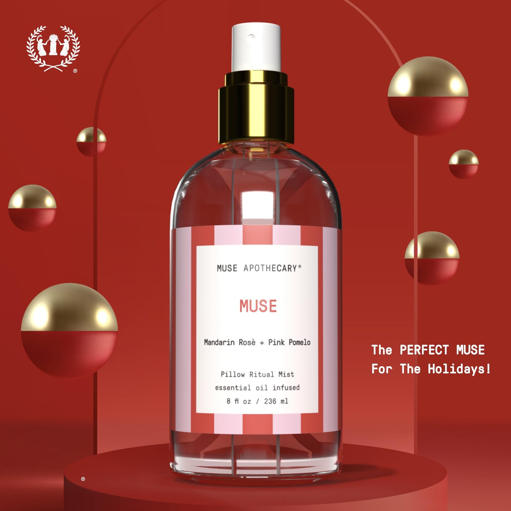 Muse Apothecary Pillow Ritual – Aromatic Pillow Mist, 8 oz, Mandarin Rosé + Pink Pomelo