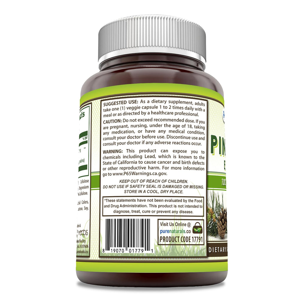 Pure Naturals Pine Bark Extract 100 mg – 60 Veggie Capsules | Non-GMO, Gluten Free | USA Made