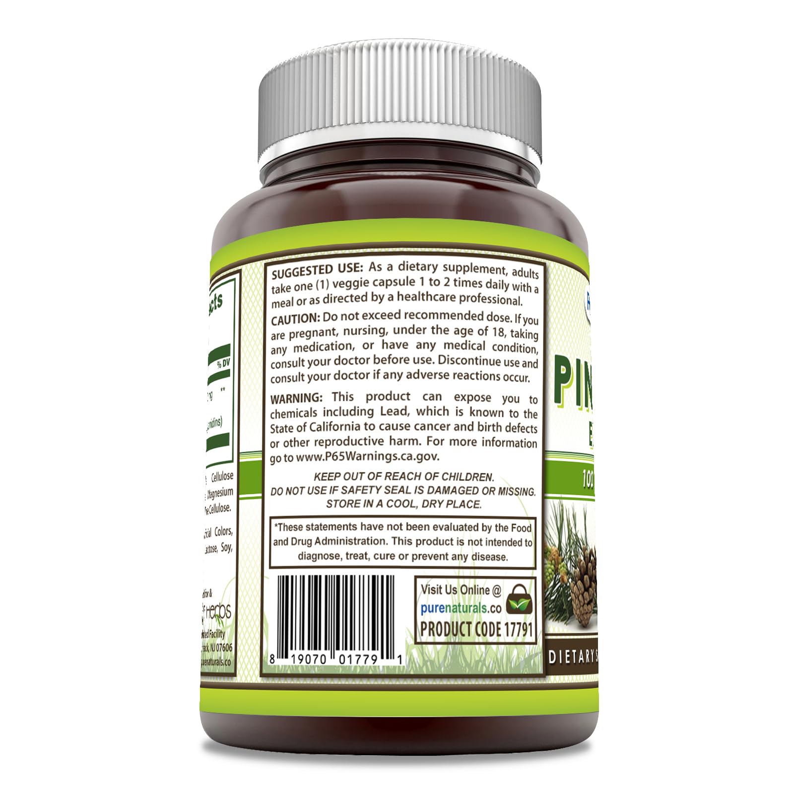Pure Naturals Pine Bark Extract 100 mg – 60 Veggie Capsules | Non-GMO, Gluten Free | USA Made