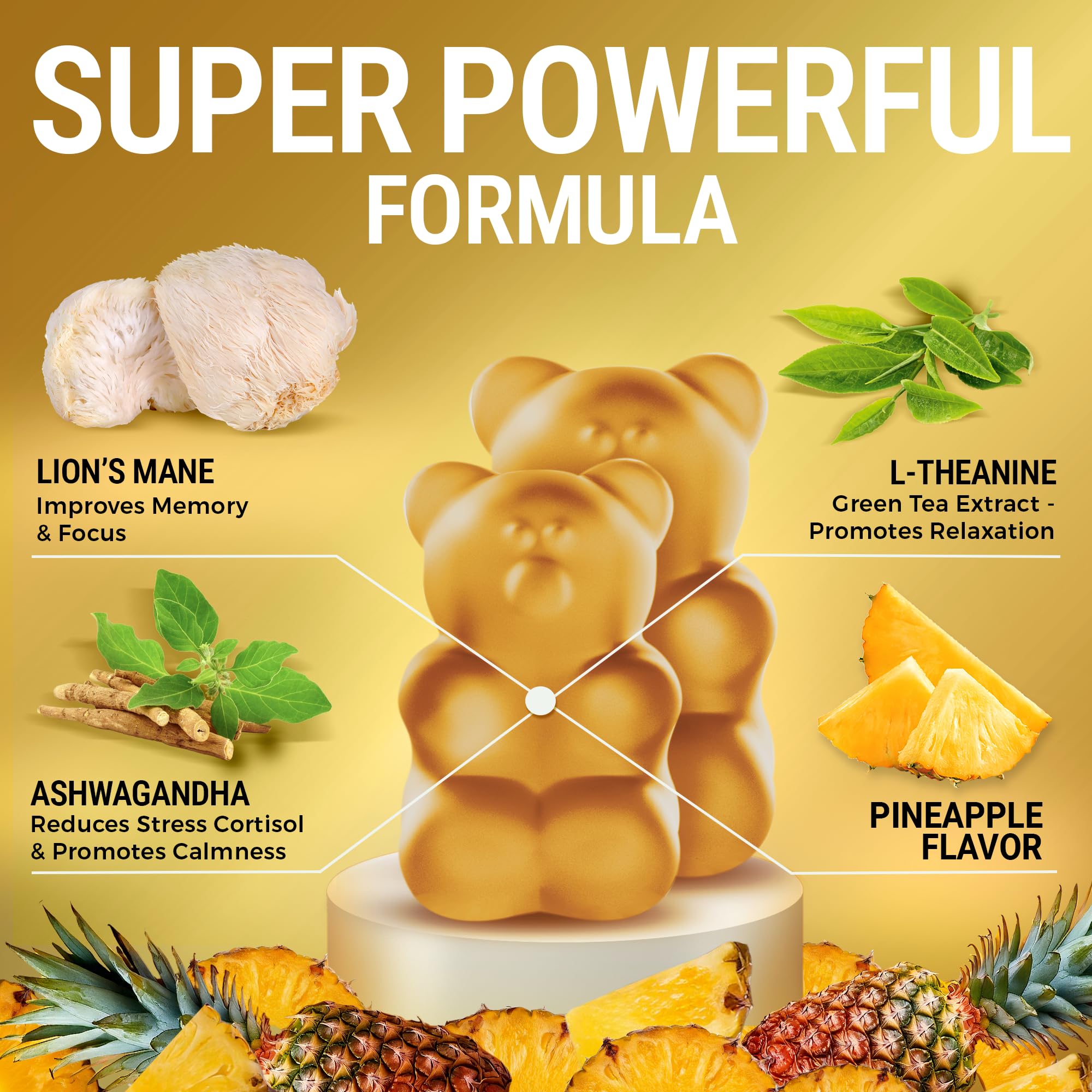 High Strength Lion's Mane Gummies with Ashwagandha & L-Theanine – Focus & Memory