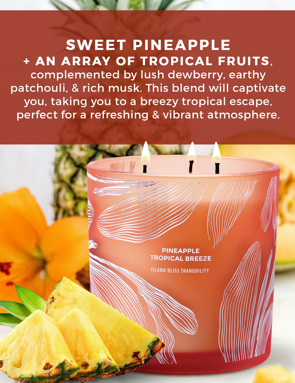 Pineapple Tropical Breeze Soy Candle – 14.5 oz, 3-Wick, Pineapple Paradise