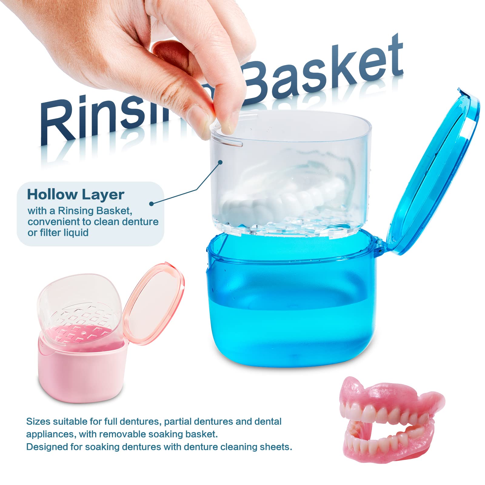 Denture Bath Case – Pink Retainer Cleaning Box | No-Leak Denture Case