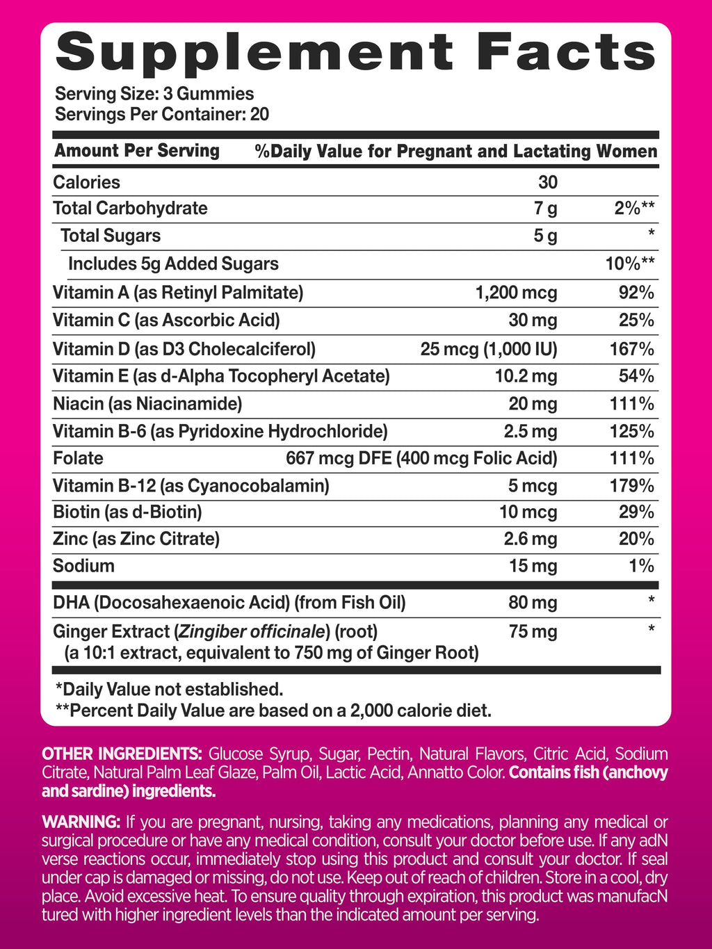 PINK Prenatal Vitamins – 60 Gummies with DHA, Folic Acid | Non-GMO & Gluten Free | Fruit Flavor