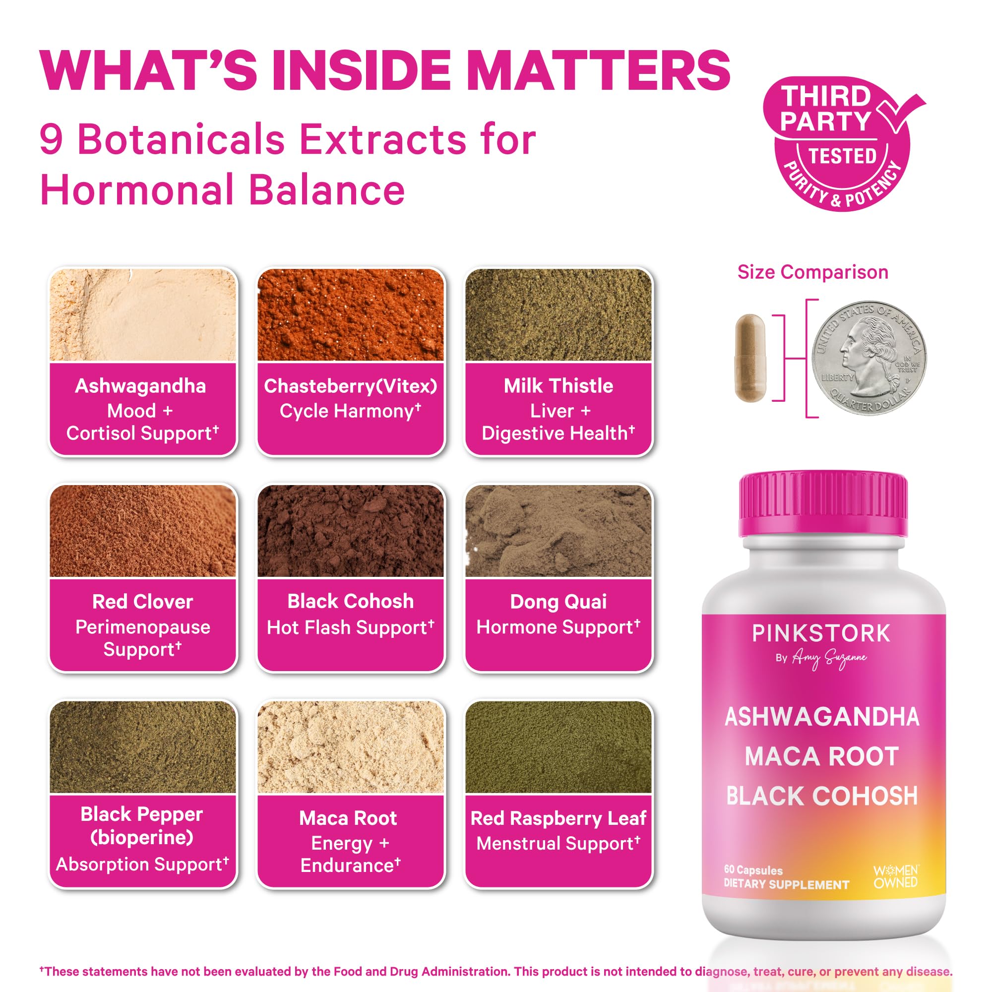 Pink Stork Ashwagandha, Maca Root & Black Cohosh — Perimenopause Hormone Balance Supplement for Women | 60 Capsules