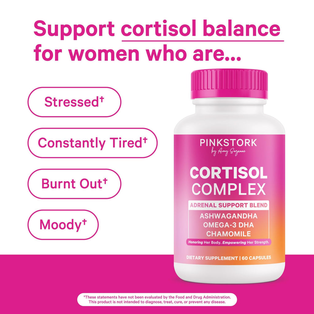 Pink Stork Cortisol Complex for Women – Adaptogenic Adrenal Support, 60 Count