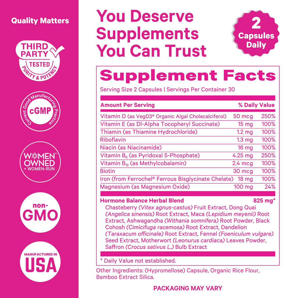 Pink Stork Hormone Balance Supplement for Women | 18-in-1 Multivitamin with Vitex, Saffron, Ashwagandha, Magnesium | Mood, Energy, Cortisol, Adrenal Support | PMS, Perimenopause Support | 60 Capsules