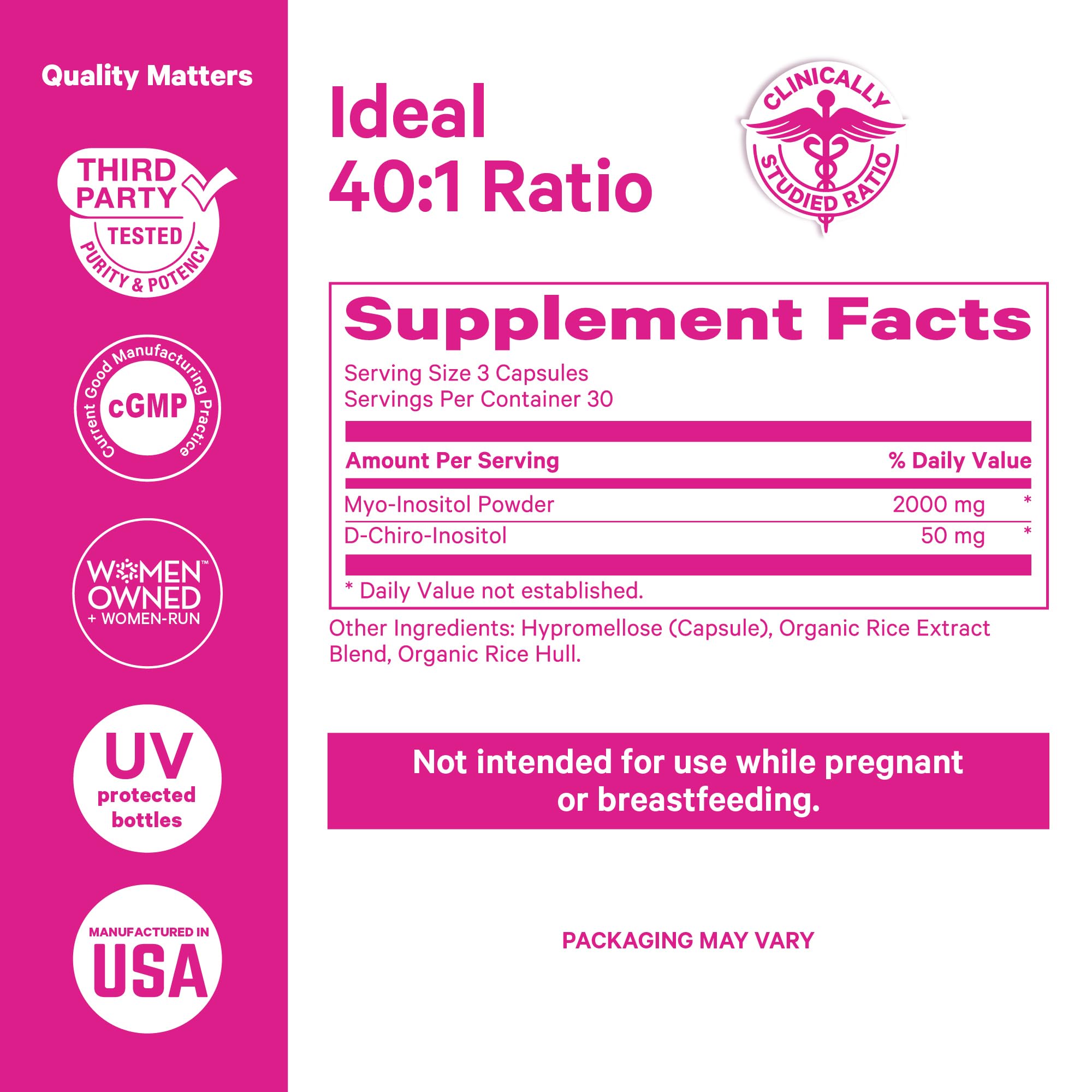 Pink Stork Inositol for Women – 40:1 Myo-Inositol & D-Chiro, 30 Servings