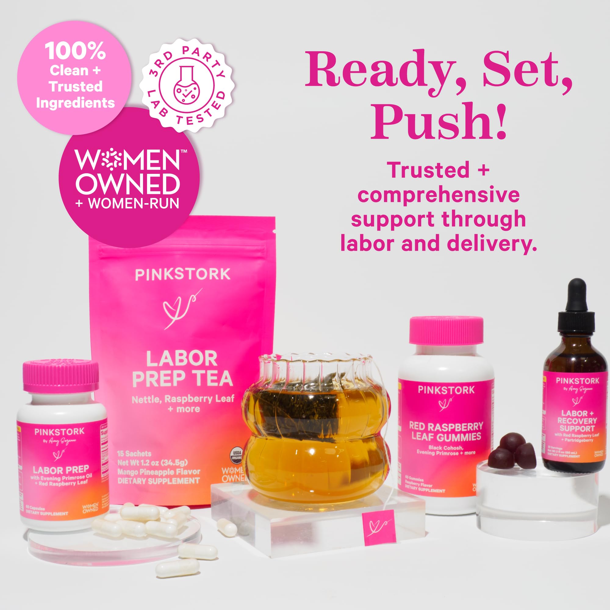 Pink Stork Labor Prep: Evening Primrose + Raspberry Leaf, Veg Capsules