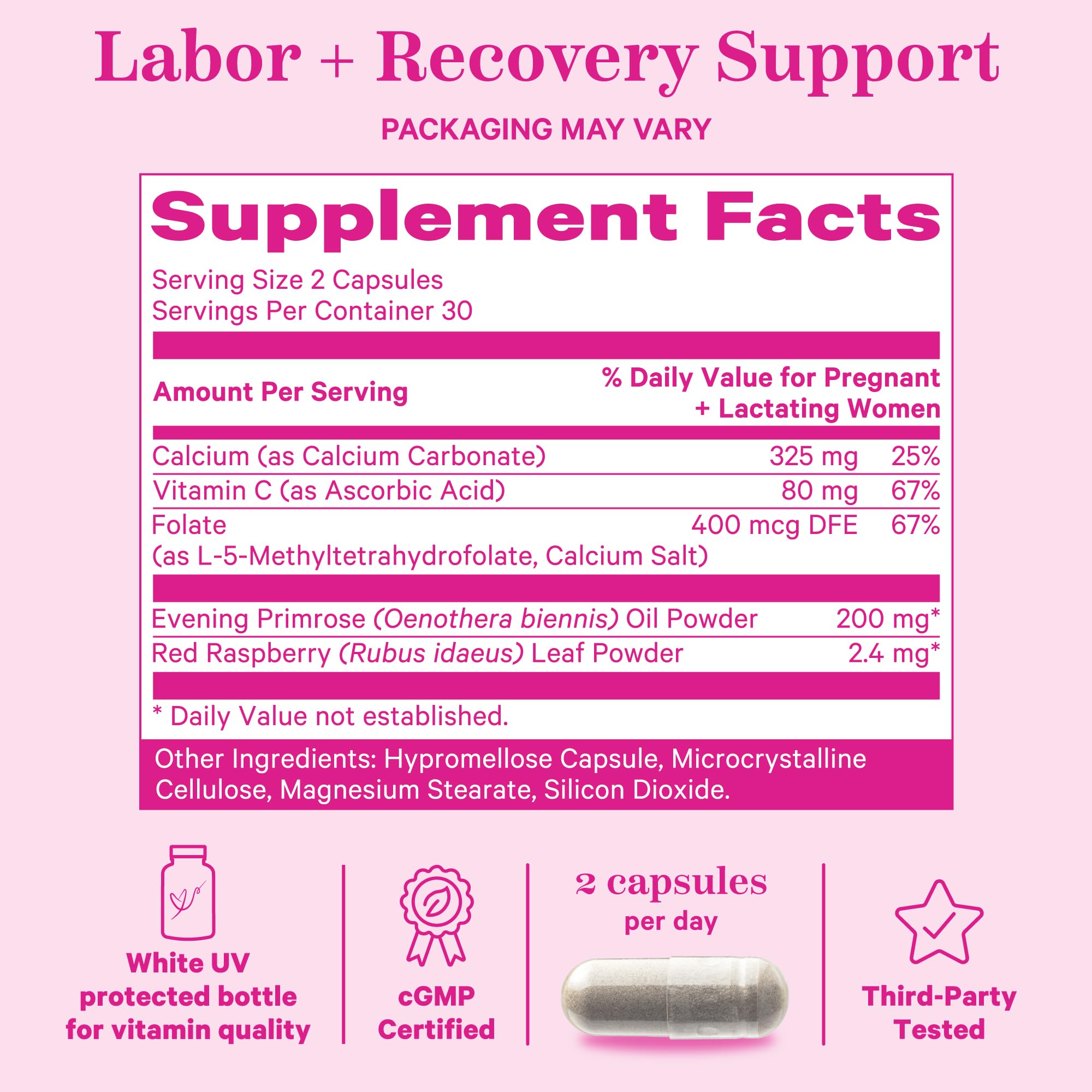 Pink Stork Labor Prep: Evening Primrose + Raspberry Leaf, Veg Capsules