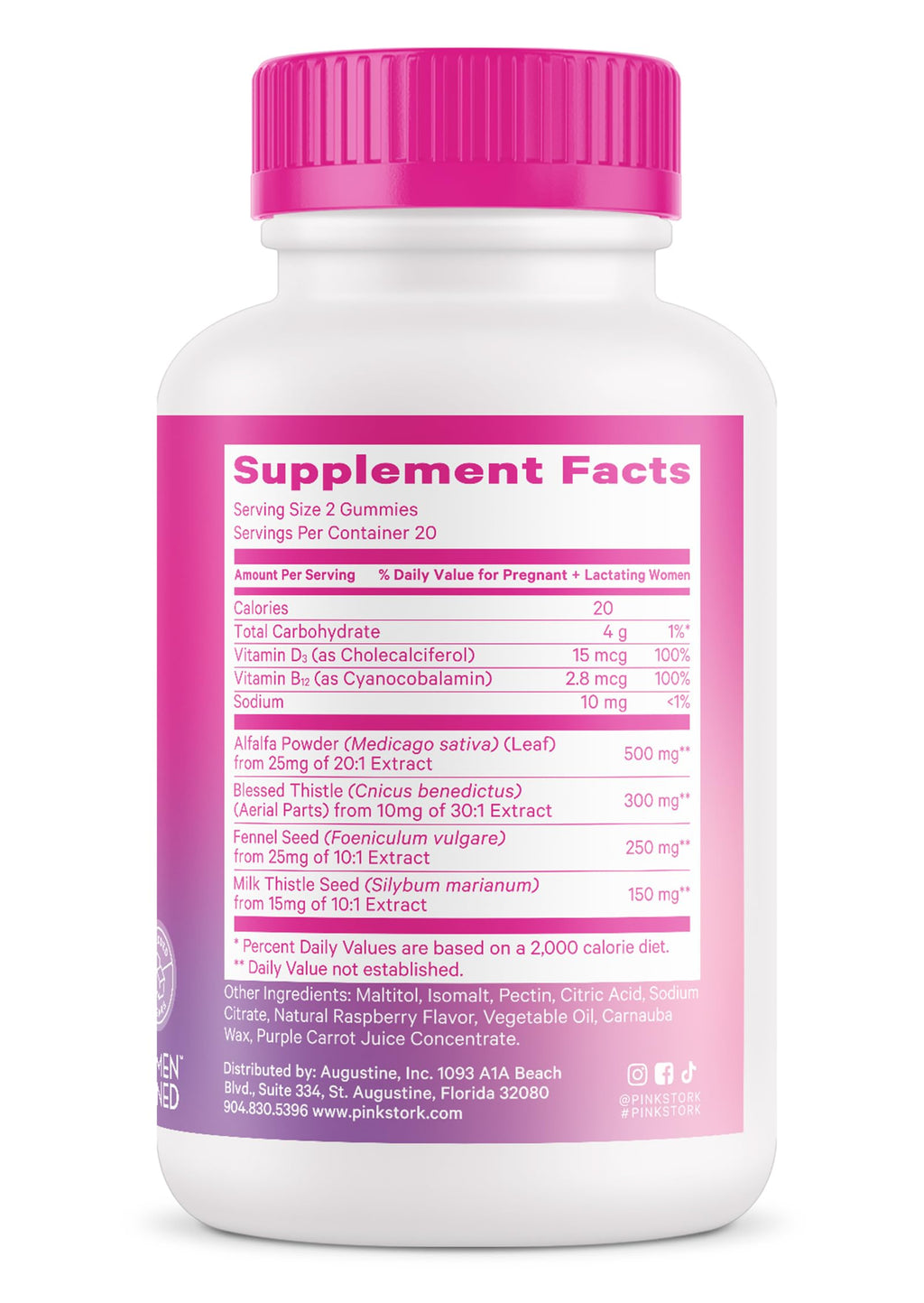 Pink Stork Lactation Gummies – Supports Milk Supply with Milk Thistle, Alfalfa, Vitamin D & B12 | Raspberry, 40 Count