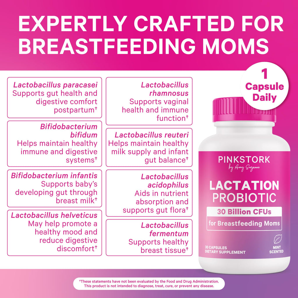 Pink Stork Lactation Probiotic – 30B CFU Multi-Strain for Breastfeeding Women