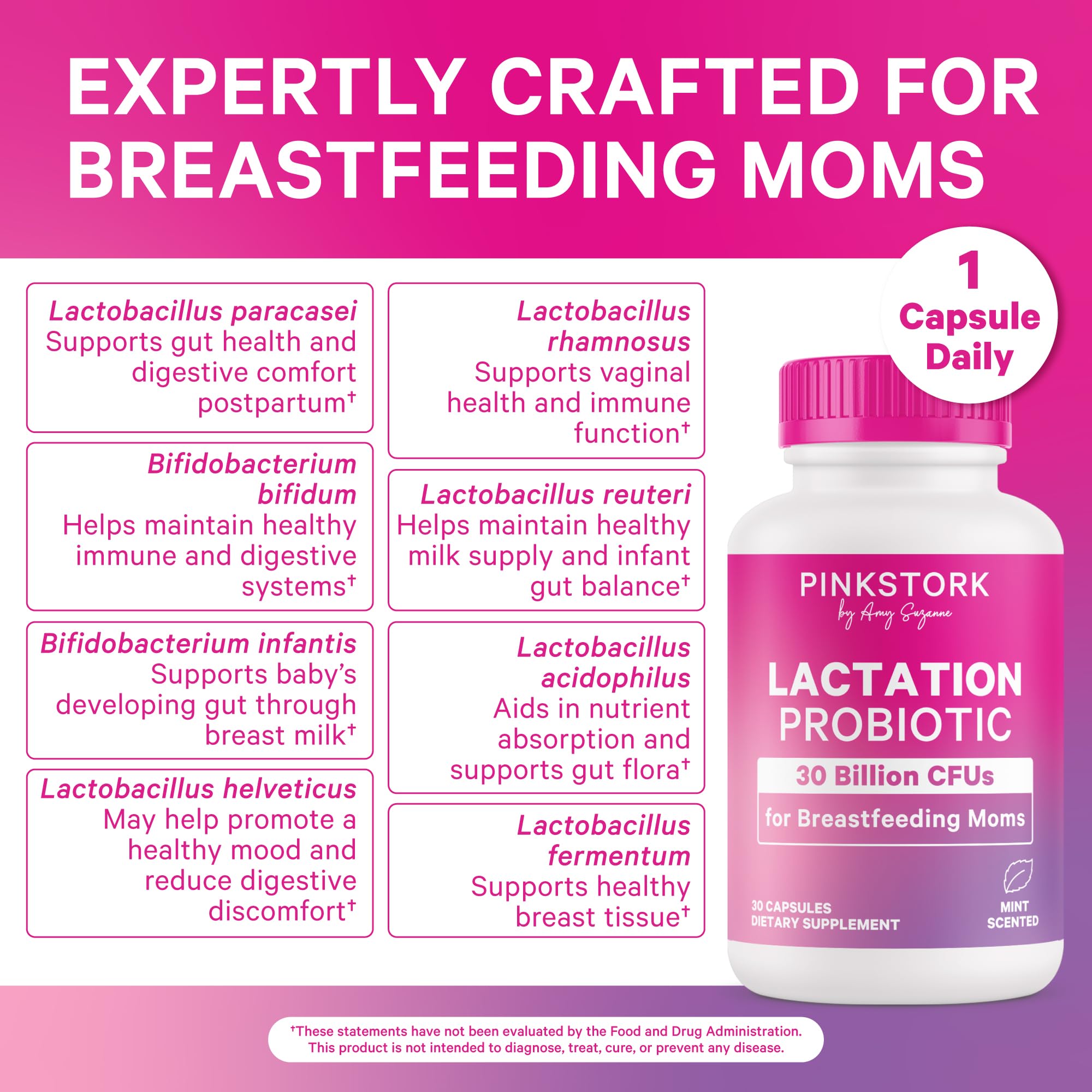 Pink Stork Lactation Probiotic – 30B CFU Multi-Strain for Breastfeeding Women