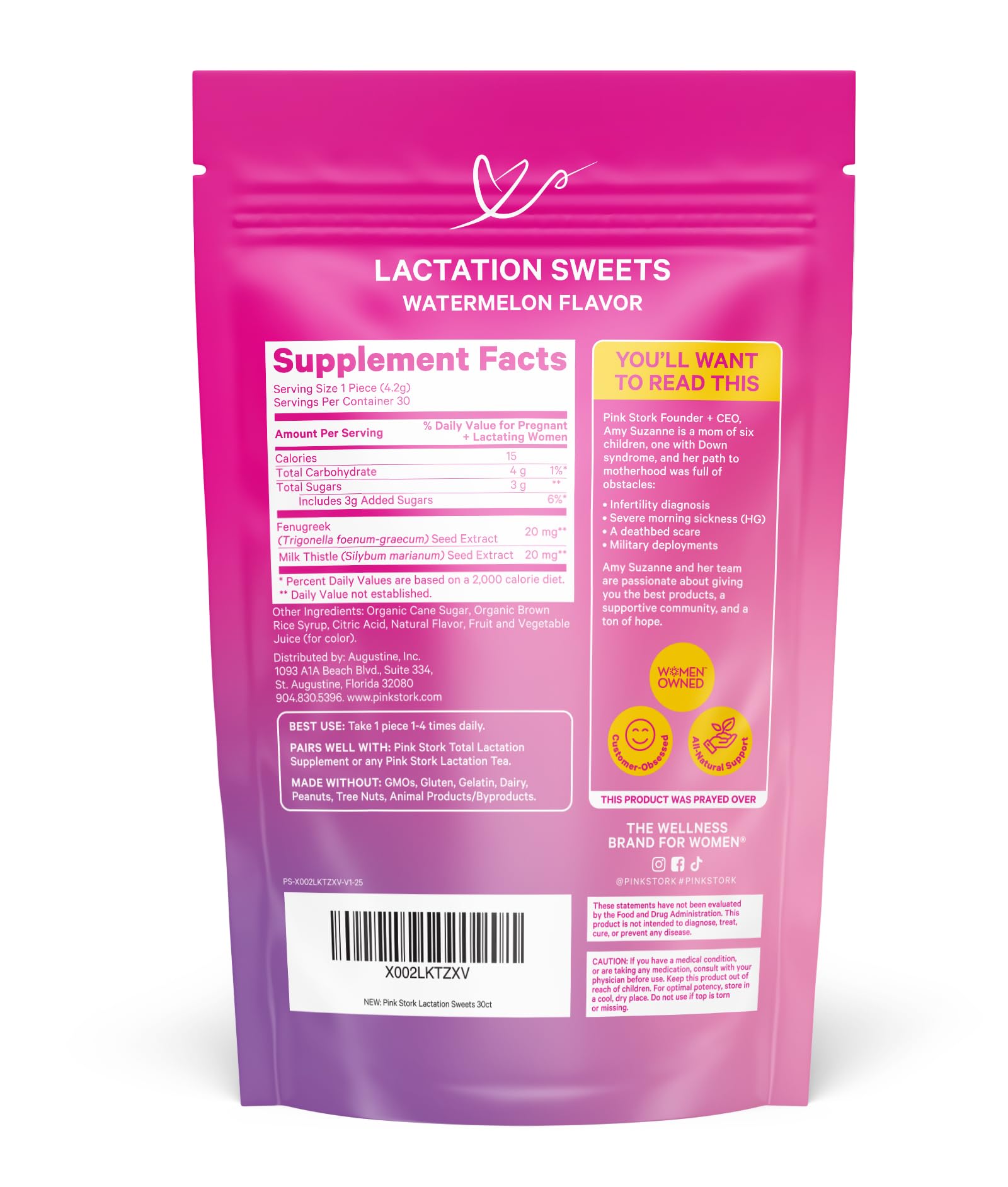 Pink Stork Lactation Sweets – Fenugreek & Milk Thistle for Breast Milk Support – 30 Watermelon Candy Drops (Packaging May Vary)