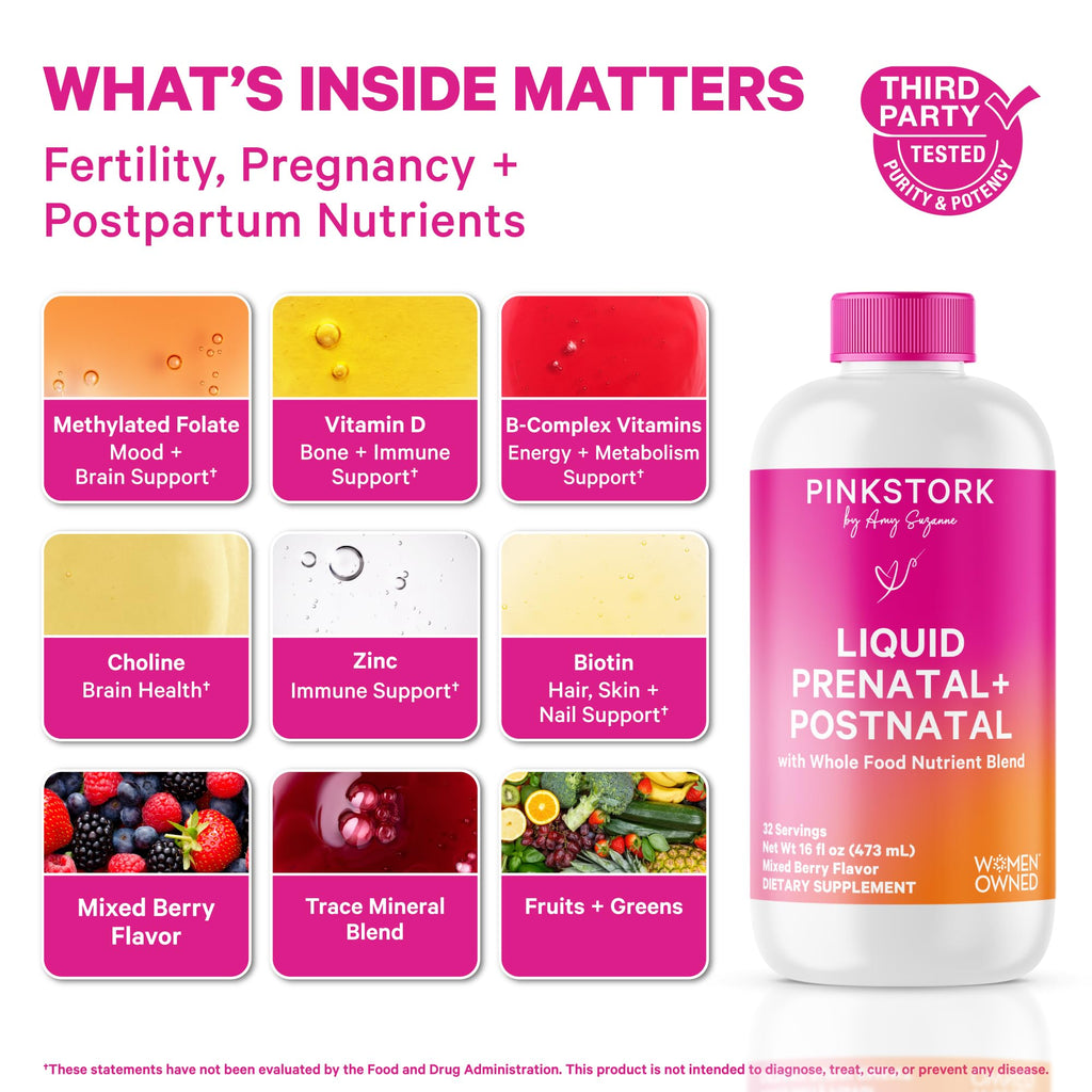 Pink Stork Liquid Prenatal Vitamins for Women – Berry Flavor, Organic Whole-Food Blend, 32 Servings