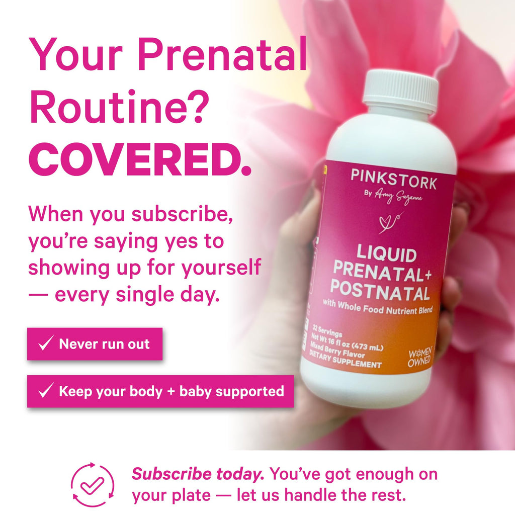 Pink Stork Liquid Prenatal Vitamins for Women – Berry Flavor, Organic Whole-Food Blend, 32 Servings