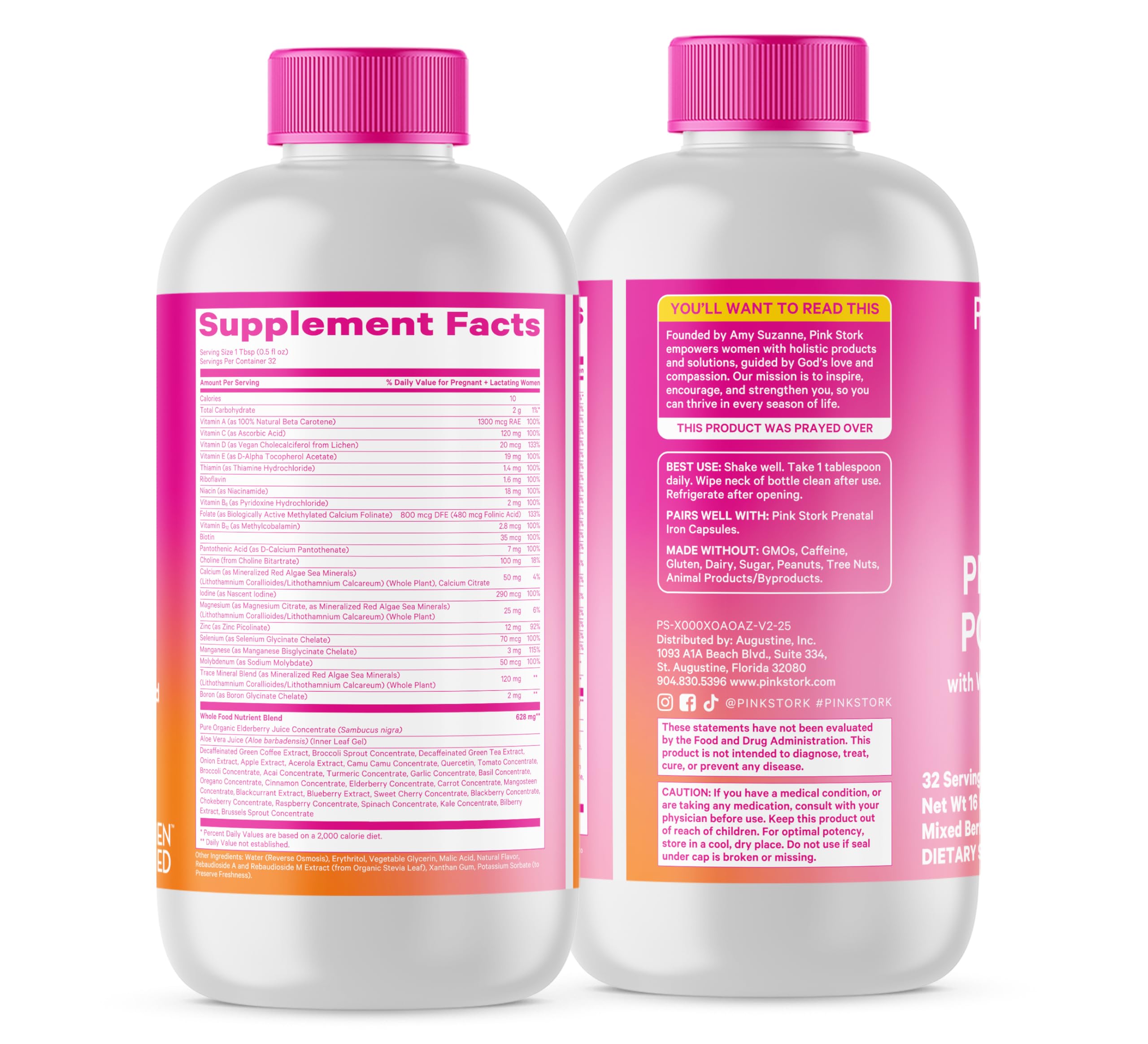 Pink Stork Liquid Prenatal Vitamins for Women – Berry Flavor, Organic Whole-Food Blend, 32 Servings