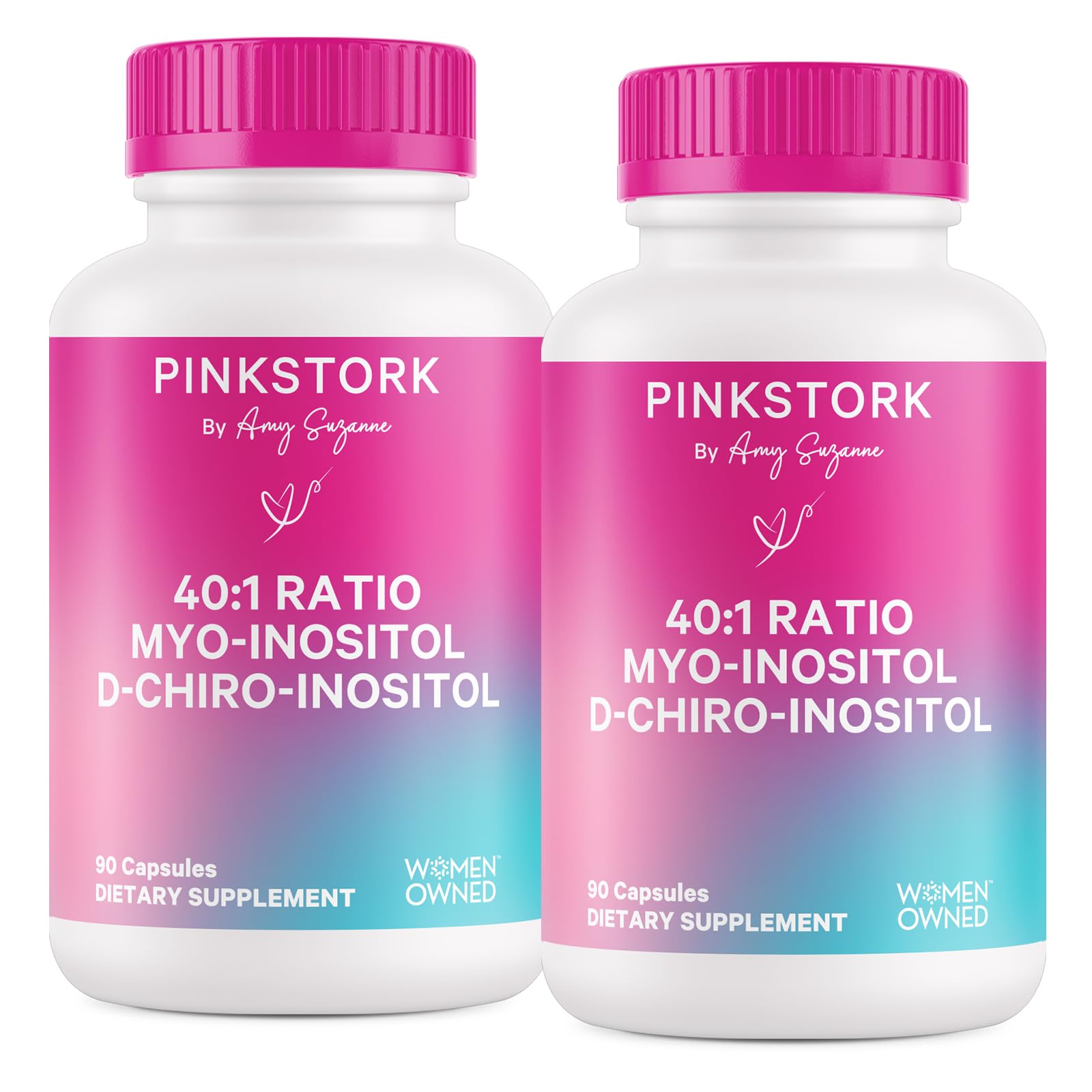 Pink Stork Myo-Inositol & D-Chiro Inositol Supplement – Hormonal Balance for Women, 40:1 Ratio, 180 Capsules