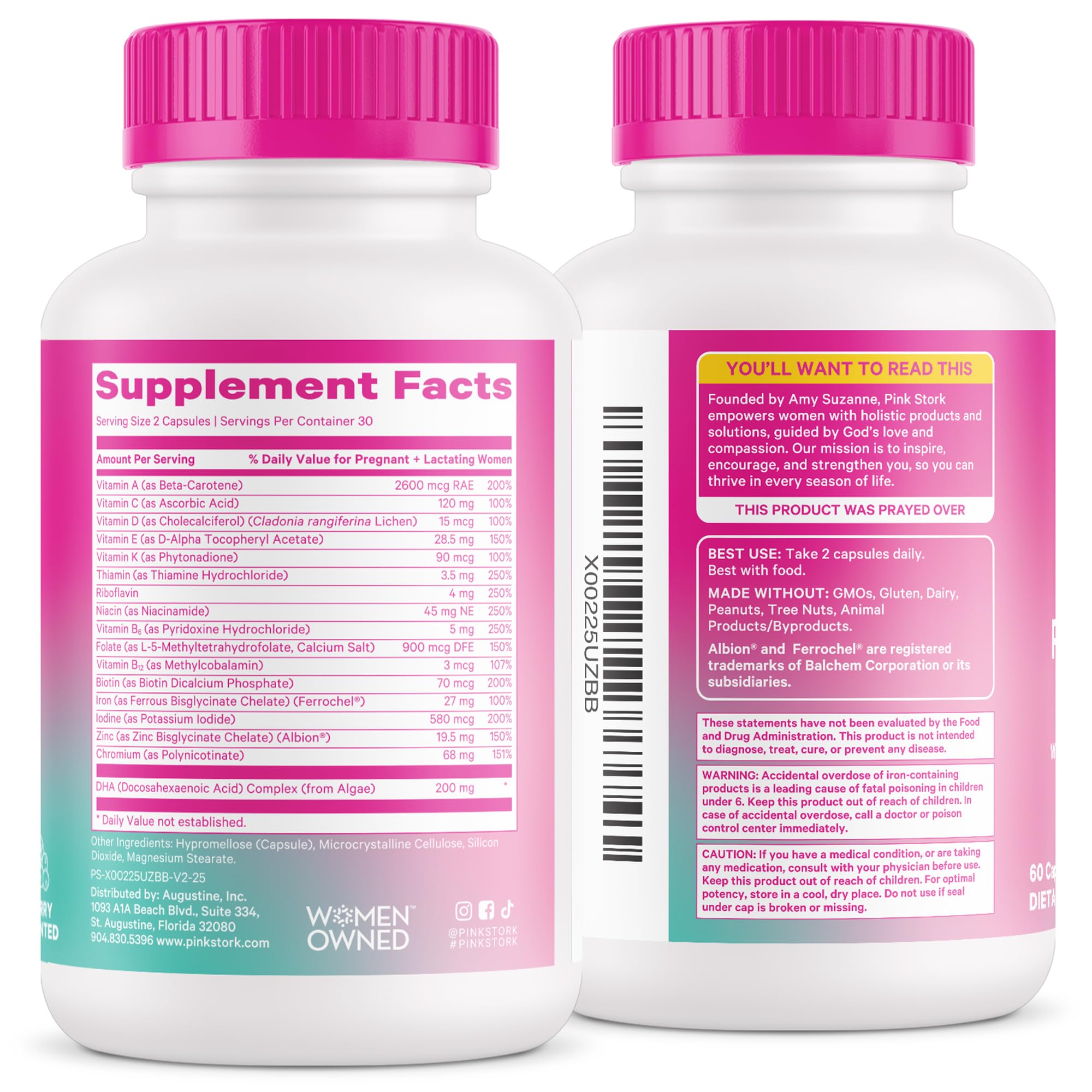 Pink Stork Total Postnatal Vitamins – Vegan DHA, Iron, Folate & B12 | 1 Month Supply