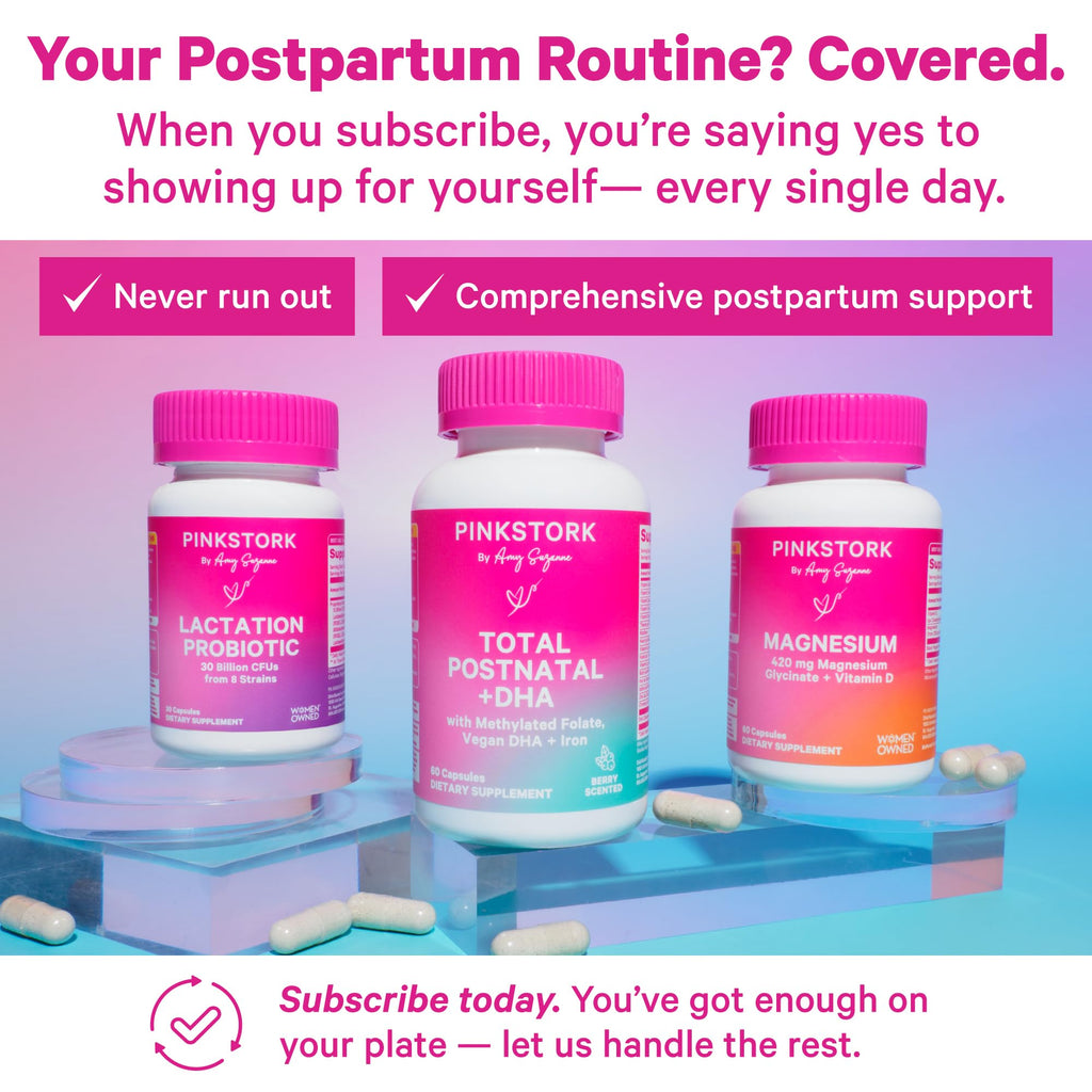 Pink Stork Total Postnatal Vitamins – Vegan DHA, Iron, Folate & B12 | 1 Month Supply