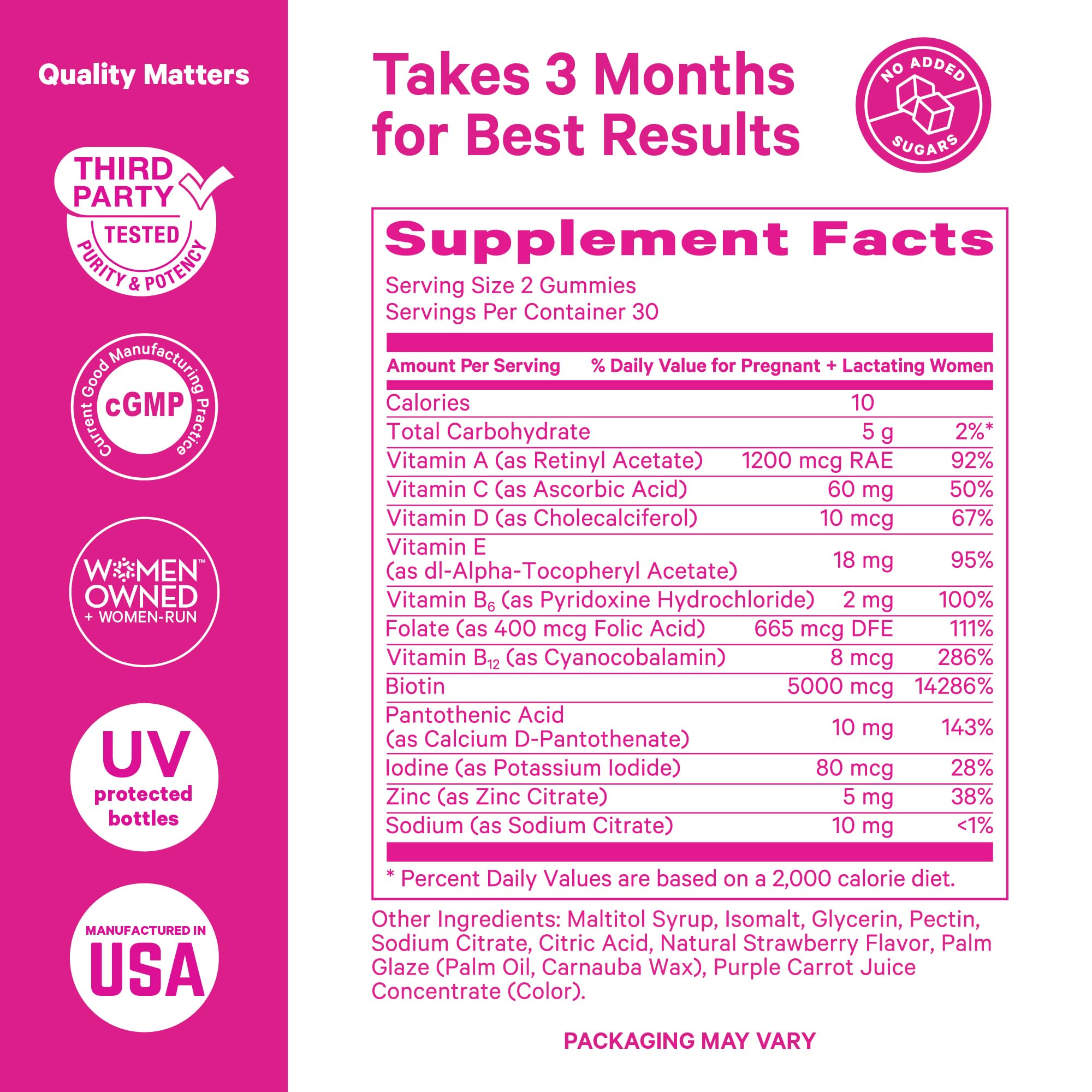 Pink Stork Postpartum Hair Loss Gummies – Biotin, Pantothenic Acid, Vitamin E