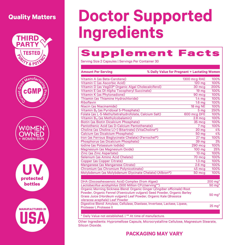 Pink Stork Premium Prenatal Vitamins – Organic Whole-Food Blend with Methylated Folate, Choline & Vegan DHA