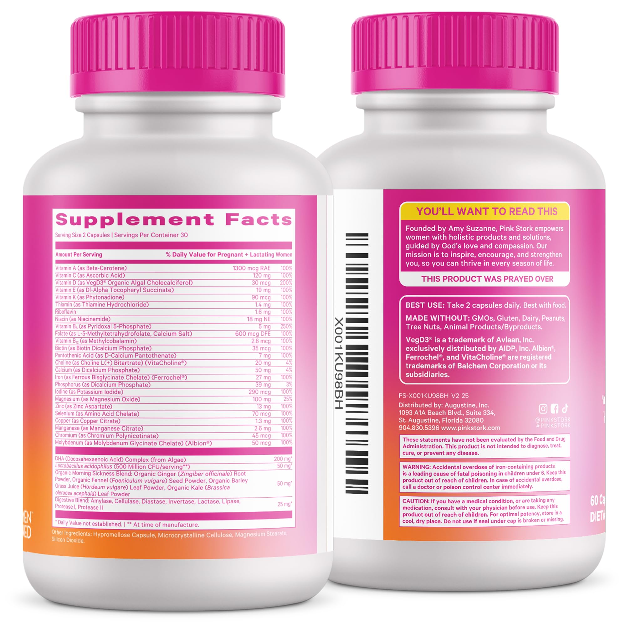 Pink Stork Premium Prenatal Vitamins – Organic Whole-Food Blend with Methylated Folate, Choline & Vegan DHA