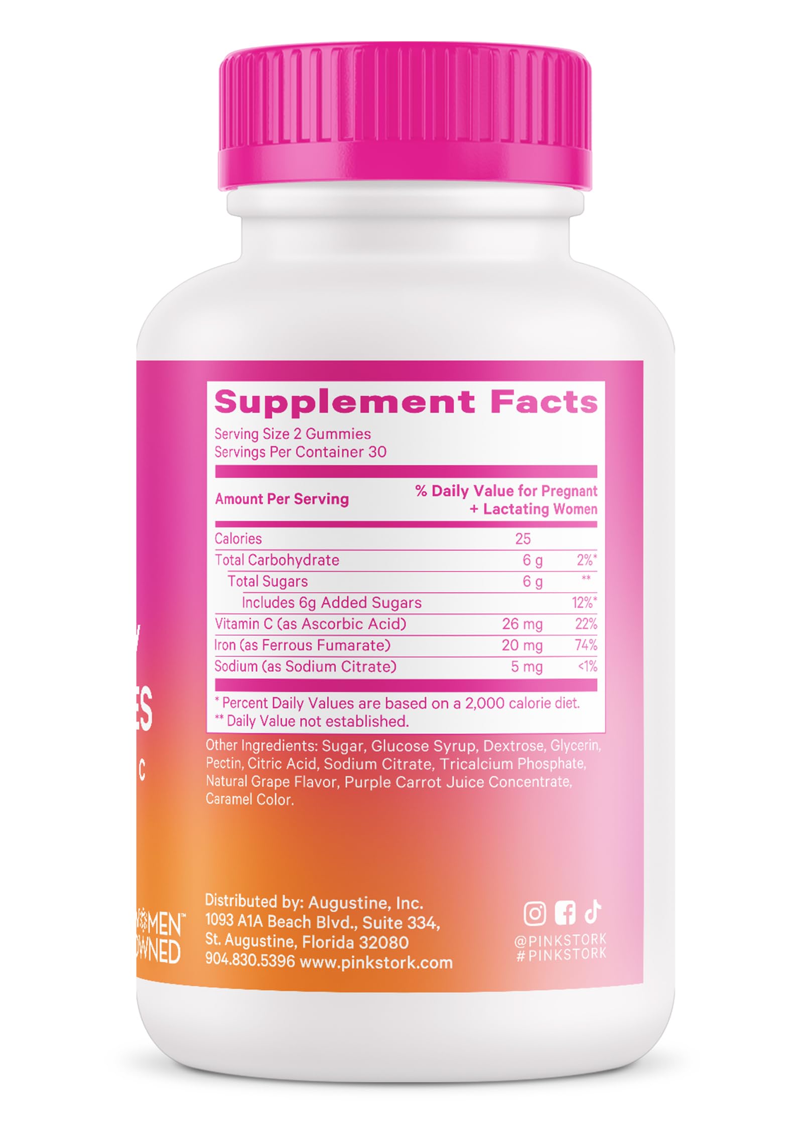 Pink Stork Prenatal Iron Gummies - 20 mg Iron + Vitamin C (Grape)