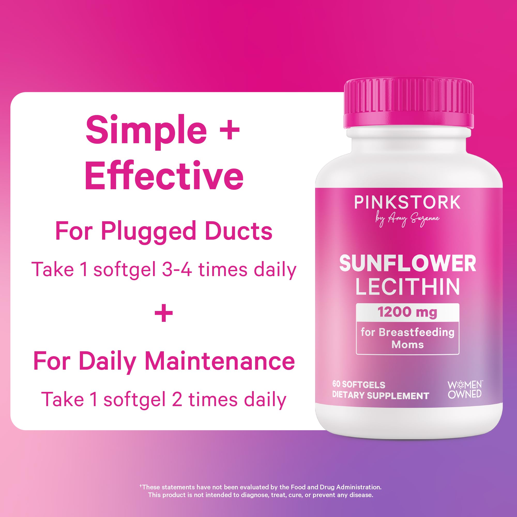 Pink Stork Sunflower Lecithin Supplement - 1200 mg for Clogged Milk Ducts - Breastfeeding Essentials for Postpartum Moms - Supports Breast Milk Flow - 60 Softgels