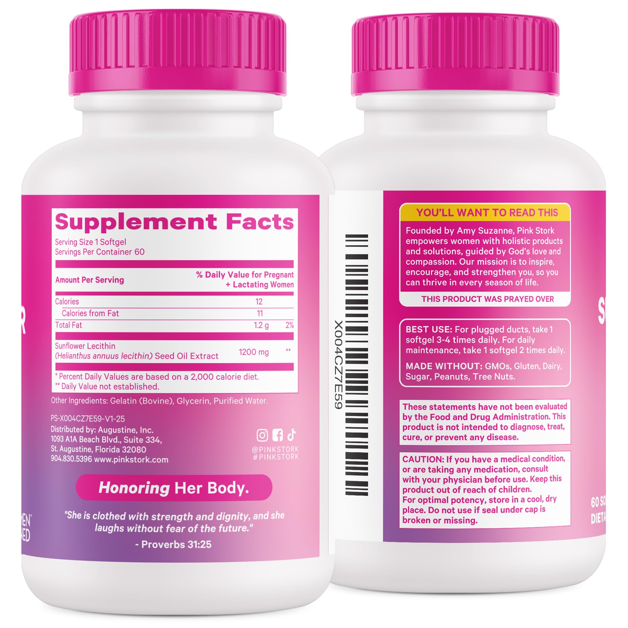 Pink Stork Sunflower Lecithin Supplement - 1200 mg for Clogged Milk Ducts - Breastfeeding Essentials for Postpartum Moms - Supports Breast Milk Flow - 60 Softgels