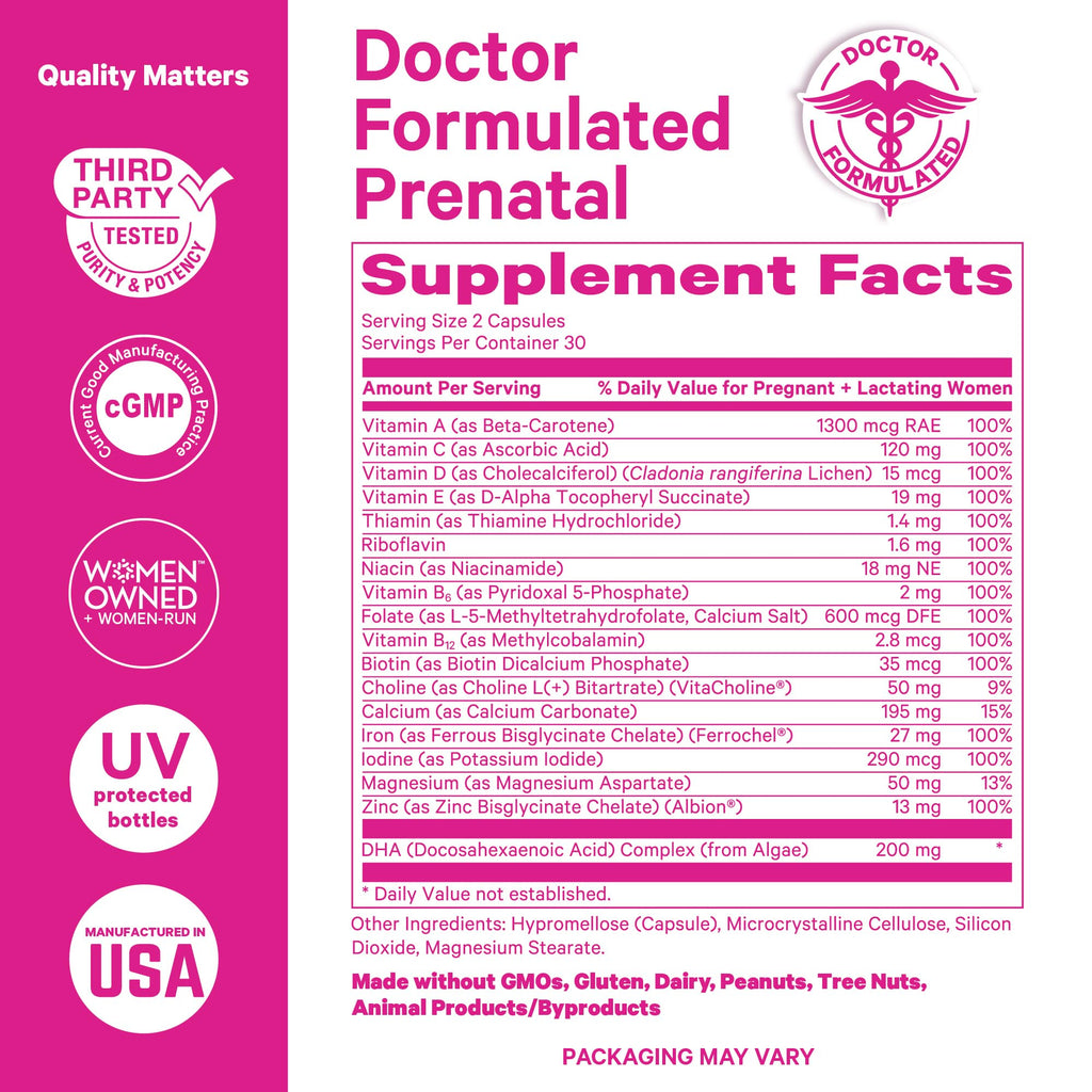 Pink Stork Total Prenatal Vitamins with DHA – Berry Essence, 60 Capsules
