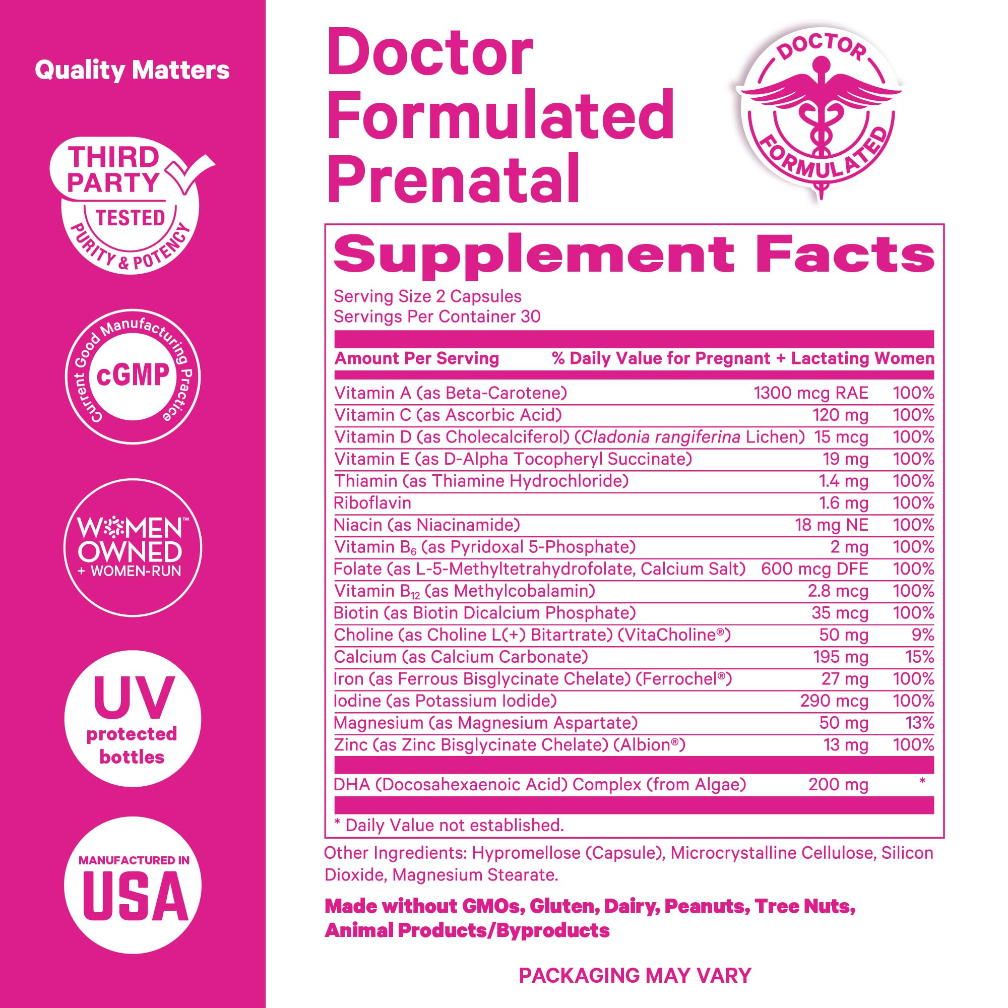 Pink Stork Total Prenatal Vitamins with DHA – Berry Essence, 60 Capsules