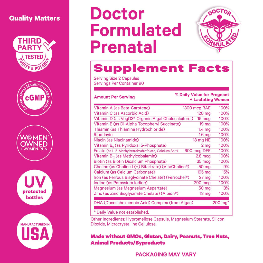 Pink Stork Total Prenatal Vitamins for Women – DHA, Folate & Iron (60 Count) | Doctor-Formulated