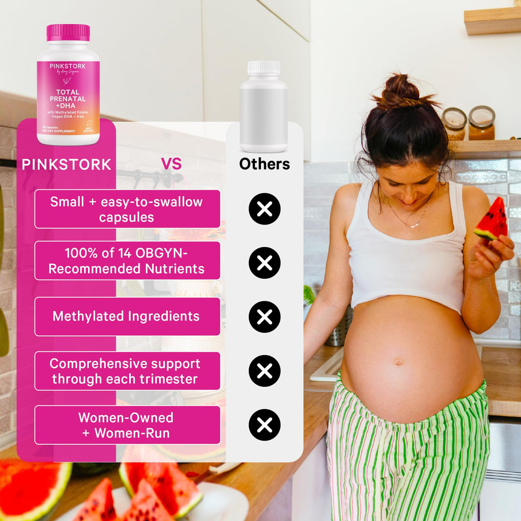 Pink Stork Total Prenatal Vitamins for Women – DHA, Folate & Iron (60 Count) | Doctor-Formulated