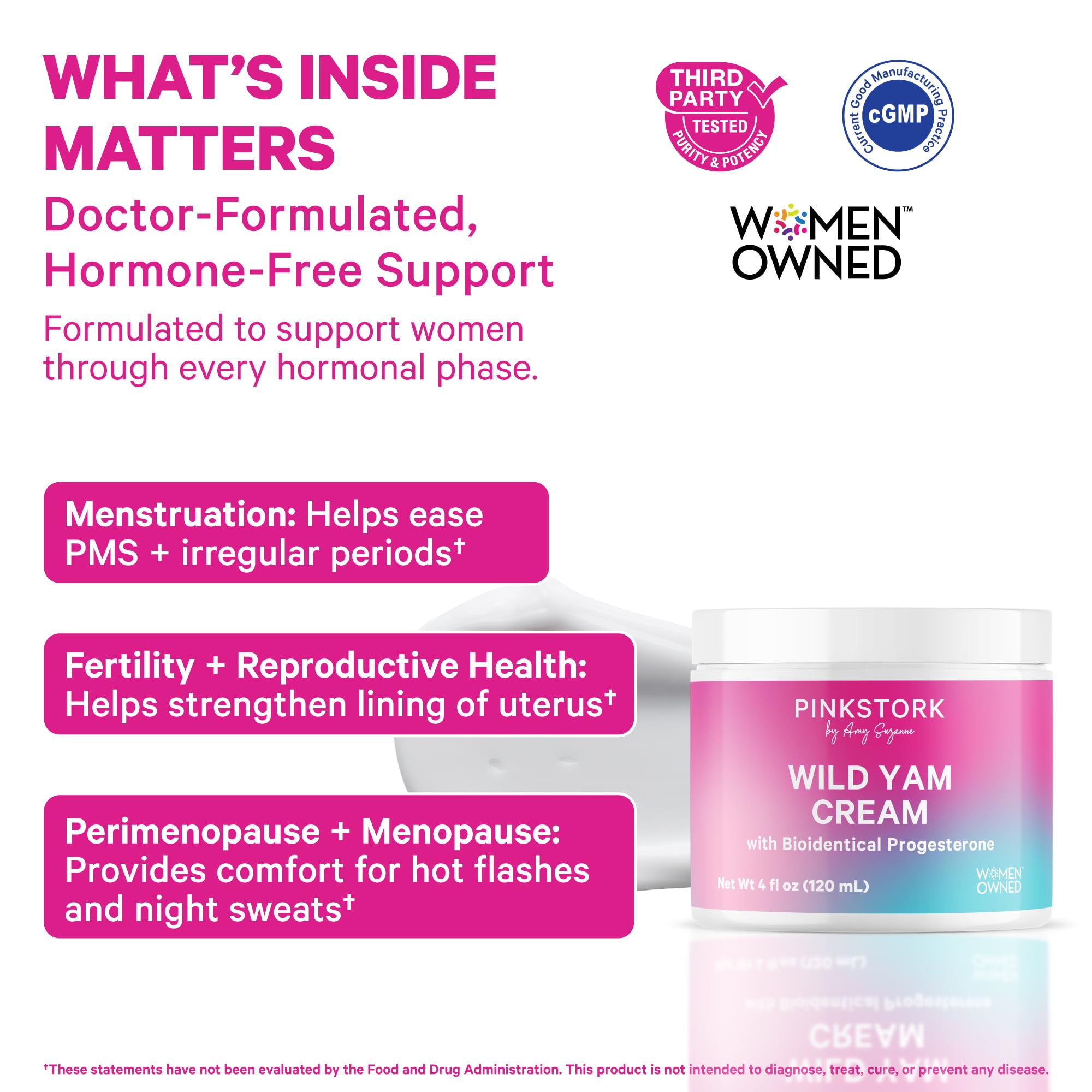 Pink Stork Wild Yam Cream for Hormone Balance | Doctor-Formulated, Unscented 4 oz