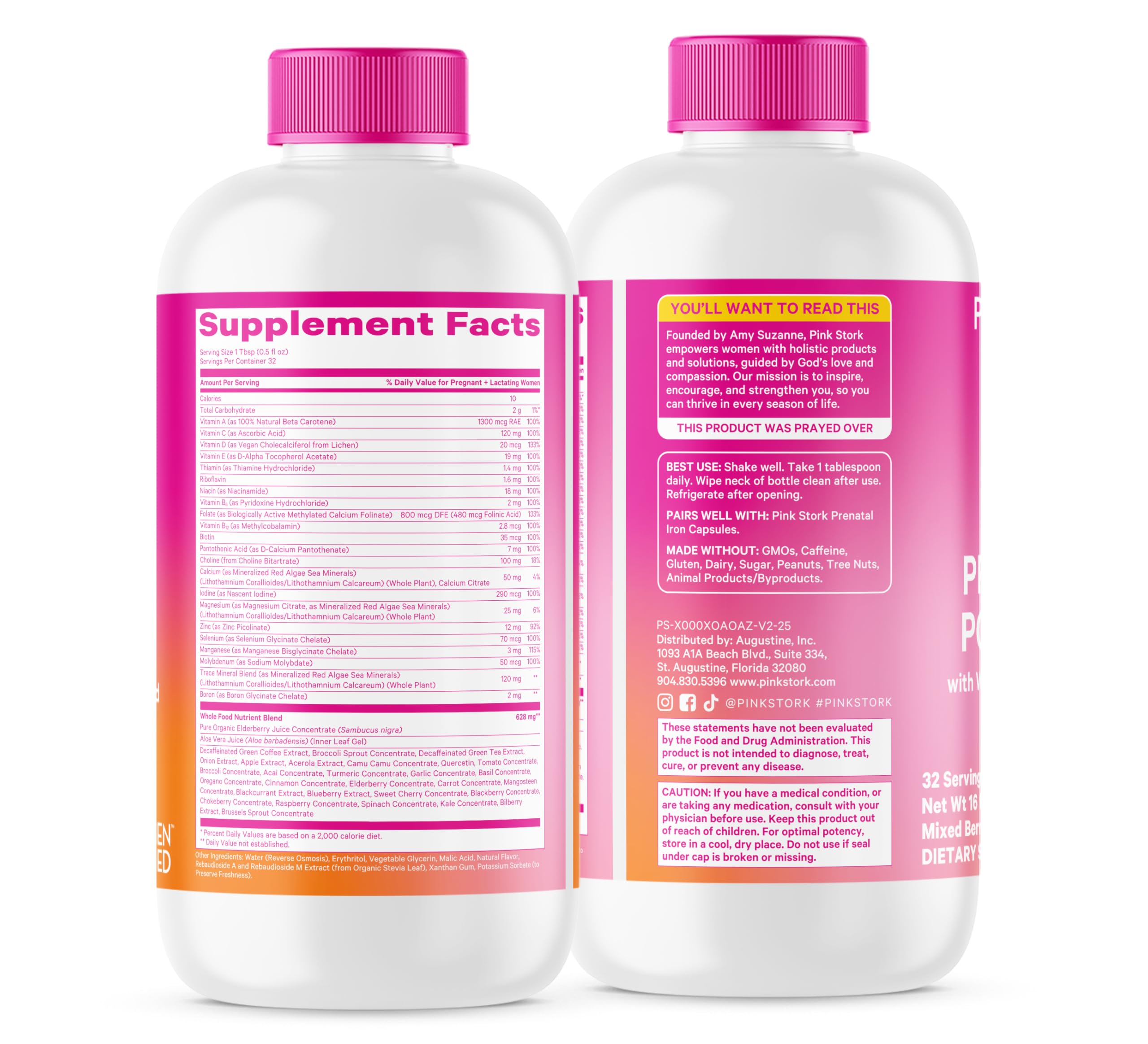 Pink Stork Liquid Prenatal Vitamins for Women – Berry Flavor, Organic Whole-Food Blend, 32 Servings