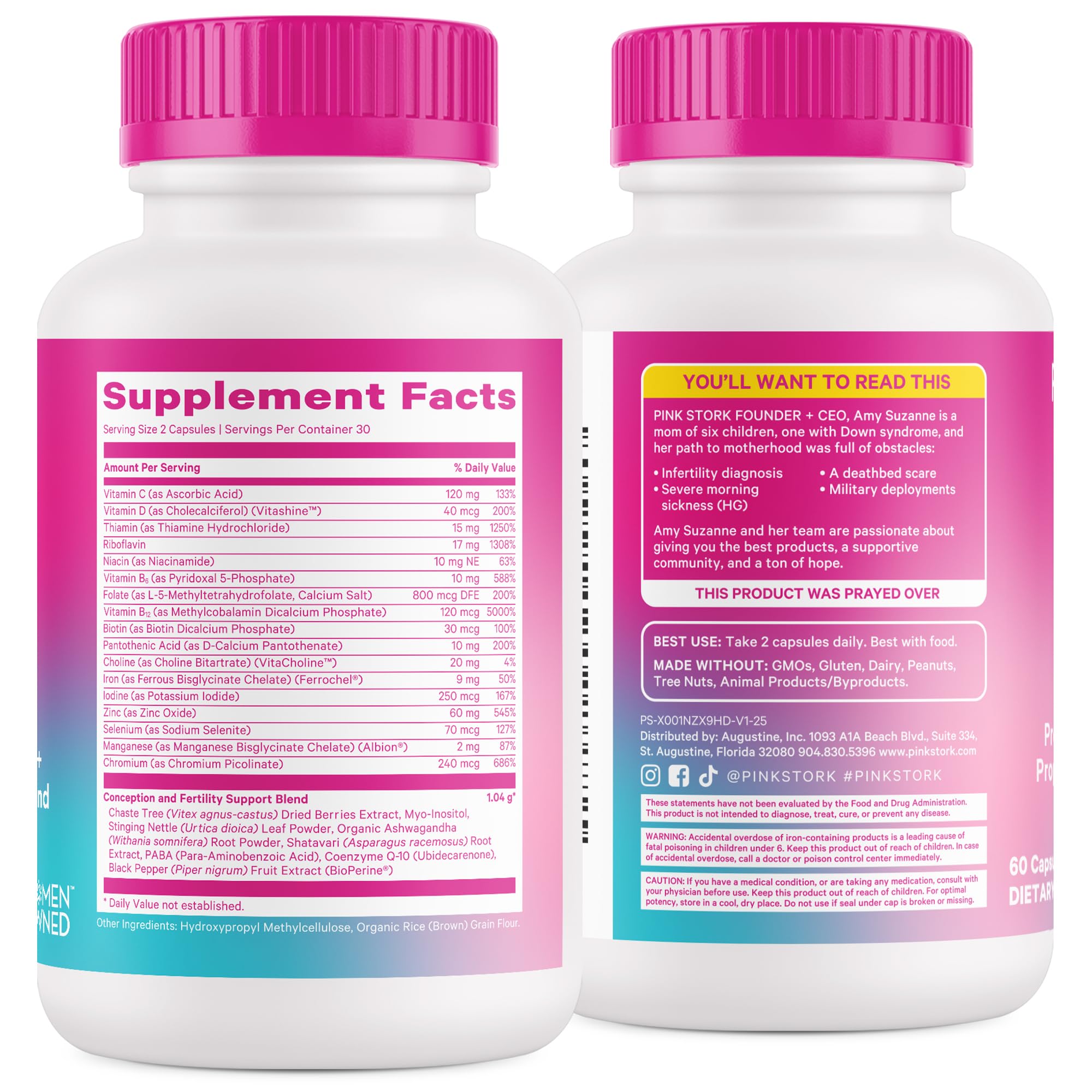 Pink Stork Fertility Supplements for Women | 2-in-1 Conception Support with Inositol, Vitex & Vitamins | Cycle Regularity, Hormone Balance & Reproductive Wellness | 60 Capsules