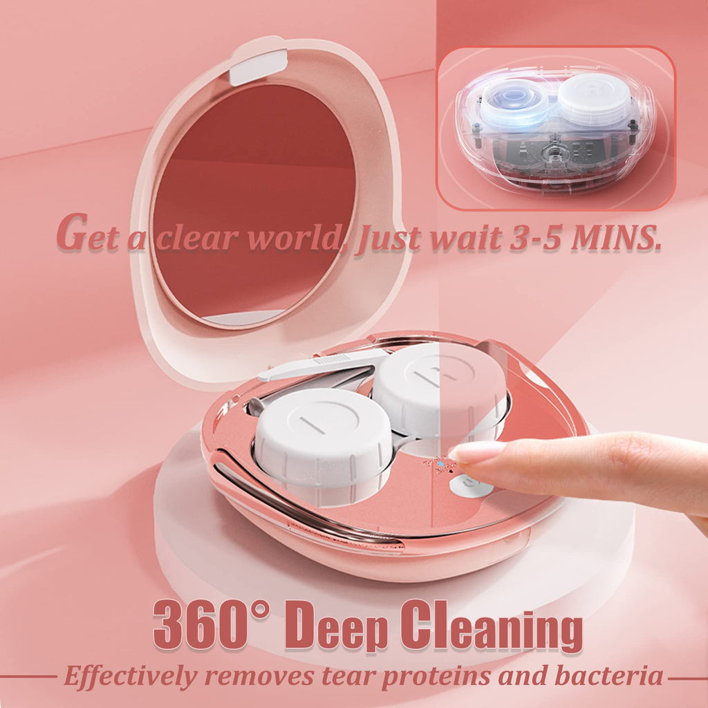 Pink Ultrasonic Contact Lens Cleaner – Portable USB Rechargeable Case Kit