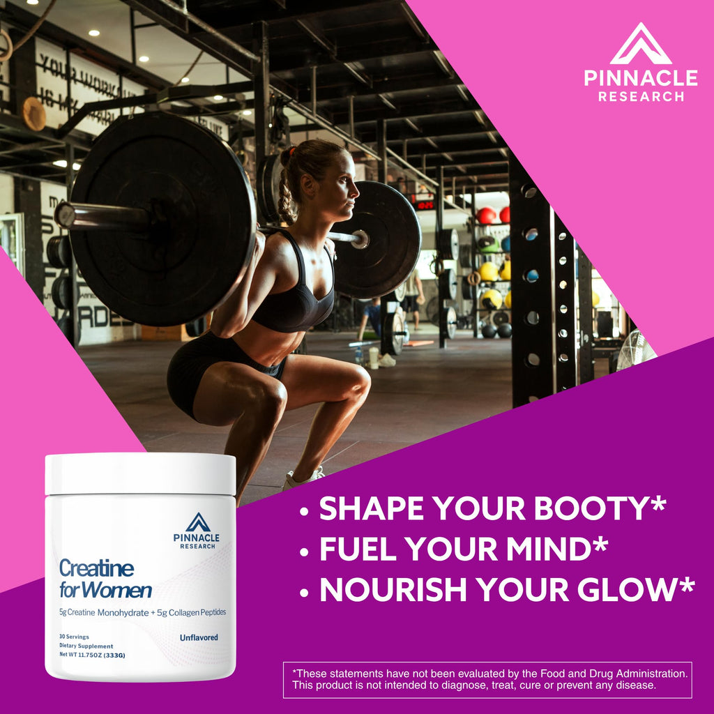 Pinnacle Research Creatine for Women – 5g Creatine Monohydrate + 5g Collagen (Unflavored)