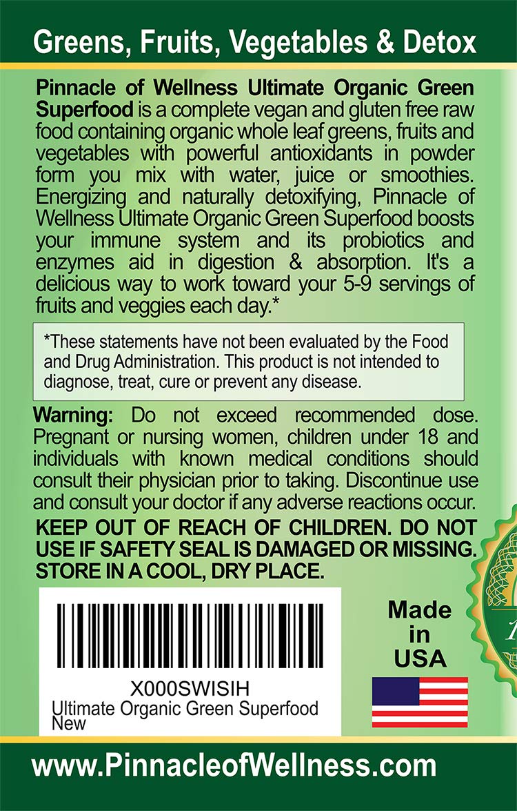 Pinnacle of Wellness Organic Green Superfood Powder – Berry, 30 Servings (9.5 oz)